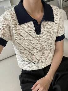 DAZY 女款商務休閒 Polo 領短袖針織上衣 - 米色 - 查看 2
