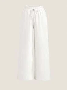 SHEIN Tall CURVE Conjunto de 3 piezas de pantalones casuales de vacaciones con cordón, textura y rayas de unicolor para mujer talla grande - Multicolor - Ver 3