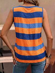 EMERY ROSE Holiday Casual Color Block Striped Tank Top Graphic Tees Women Tops - Orange - View 2