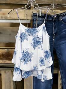 EMERY ROSE Women's Woven Summer Fashion Printed Slim-Fit Resort Wear, Yellow Vest - Blue - View 3