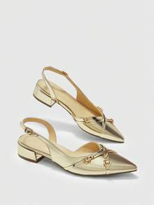 CUCCOO BIZCHIC Elegant Gold Pointed Buckle Strap Thick-Soled Flat-Soled Shoes, Suitable For Offices, Weddings, Parties, Spring And Summer Shoes - Gold. - View 3