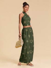 Travachic Women's Embroidered Backless Halter Top For Vacation And Casual Wear - Green - View 5