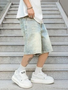 Manfinity EMRG Men's Loose Fit Pockets Relaxed Fit Denim Shorts, Holiday - Light Wash - View 7