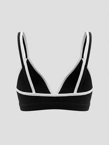 DAZY Contrast Color Strap Padded Sports Bra For Women - Black - View 7