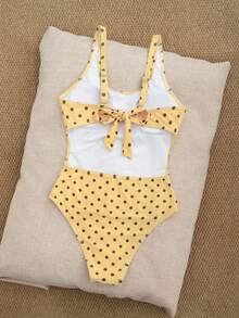 Swim Mod Women's Vacation Brown And Yellow Polka Dot Print Casual Tropical One-Piece Swimsuit Beach Vacation Summer - Multicolor - View 2