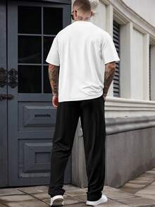 Manfinity Homme Men's Letter Embossed Short Sleeve T-Shirt And Drawstring Waist Pants Set, Holiday - Multicolor - View 2