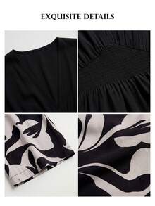 ELLERISSA Plus Size Black Kimono Top & Printed Trousers Co-Ord Set - Black - View 7