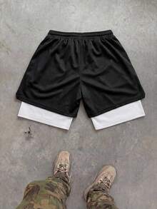 Sport MetroGents Men's Contrast Color Patchwork Sports Shorts, Gym, Holiday - Multicolor - View 2