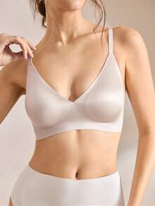 Ocili 1 pièce Soutien-gorge sans couture et sans fil pour femmes, soutien-gorge en gel à col en V profond et doux, soutien-gorge minimaliste confortable pour tous les jours - Rose pâle - Voir 8