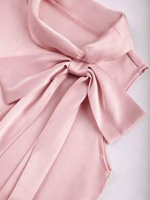 GlowEve Conjunto elegante de dos piezas para mujer con top de tirantes de unicolor con diseño de nudo y pantalones - Rosa - Ver 3