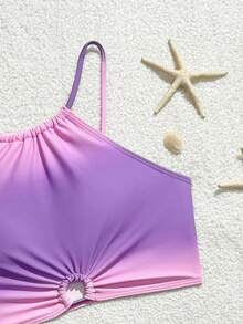SHEIN Teen Girls' Sweet Cute Solid Color Camisole Swimwear Top And Boyshort Bikini Bottom Set - Pink - View 4
