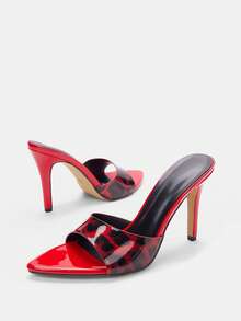 Glitzique Women's High Heel Leopard Print Red Mule Shoes, Suitable For Spring/Summer Night Parties, Gatherings, Outdoor Walks, Runways, Home & Casual Wear. Pointed Toe, Thin High Heel, Sexy Open Toe Design, Slip-On, High-Quality Mirrored Surface Material, Elegant Rose Red Color, Fashionable High Heels,Stiletto Heels - Rose Red - View 11