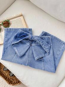 LMoss Kids Baby Girl Blue Denim Loose Long Pants With 3D Large Bow On Back Waist - Medium Wash - View 7