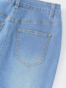 GlowEve Chân váy bút chì denim tối giản phối màu tương phản dành cho nữ - Rửa nhẹ - Xem 3