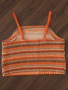 Tween Girls Vacation Bohemian Totem Floral Camisole Top + Loose Straight Leg Pants Woven Vest Set - Orange - View 6