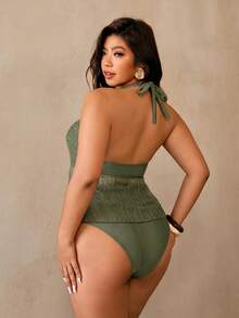 Auralis Plus Size Women Beach Vacation Halter Tankini Set Bathing Suits For Women - Green - View 3