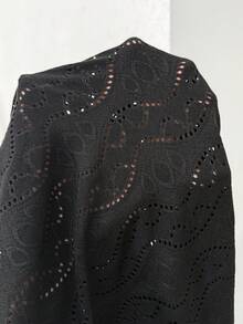 SHEIN CURVE+ Cubre ligero de manga corta y frente abierto de punto jacquard para mujer de talla grande - Negro - Ver 10