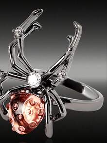 MortiRose Light Luxury Ring, Flower Simple And Versatile Retro Hong Kong Style Diamond-Set Spider Personalized Drip Glaze - Gun Black - View 6