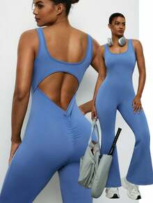 Voyena Plus Size Women's Jumpsuit, Fitness Sports Yoga Long Jumpsuit For Summer, Built-In Bra Jumpsuit,Women's Sports Tracksuit,Women's Sportswear,Women's Sportswear,Going Out Outfits - Blue - View 11