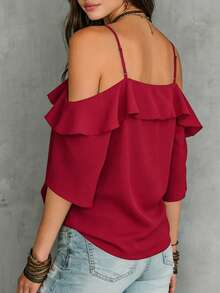 LUMIGAL Women's Solid Color Ruffle Hem Elegant Charming Sexy Camisole - Burgundy - View 2