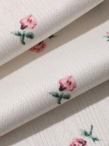 DAZY 2pcs Lace Patchwork Ditsy Floral Short Sleeve Straight Leg Long Pajama Set, Sweet Summer Sleepwear For Women - White - View 8