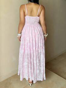 Sunnyshic Elegantes langes Damenkleid im französischen Stil mit Spaghettiträgern in großen Größen, geeignet für Strandurlaub - Pink - Übersicht 2
