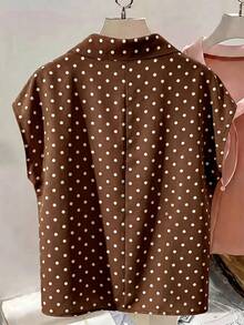 SHEIN 春夏法式蝴蝶結設計圓點女款襯衫 - 咖啡棕 - 查看 3