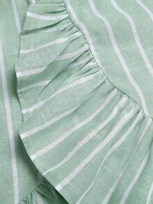 Teen Girl Casual Daily Versatile Comfortable Fitted Striped Round Neck Ruffle Top And Long Pants Set - Mint Green - View 2