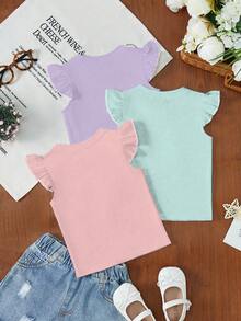 SHEIN 3件套女童休闲可爱短袖圆领上衣，适合春夏日常、户外、度假、野餐、农场、返校等场合，舒适百搭，适合叠穿，时尚休闲，儿童水果图案T恤，春夏新款，清爽舒适，少女风 - 彩色 - 查看 2