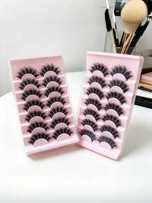 7Pairs Fluffy False Eyelashes Soft Fluffy Handmade Reusable Short Natural Style Mink Hair Eyelashes Volumizing Fake Lashes For Eye Makeup Daily Party - Black - View 5