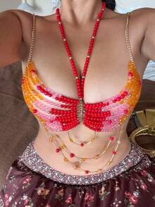 Sunnyshic Plus Size Beaded Camisole Tank Top, Plus Size Beaded Sexy Beach Gym Vacation Camisole Tank Top Brown Summer - Multicolor - View 2