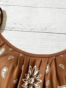 Linhara Plus Size Women's Floral Cashew Print Casual Versatile Daily Outing Camisole Top - Coffee Brown - View 5