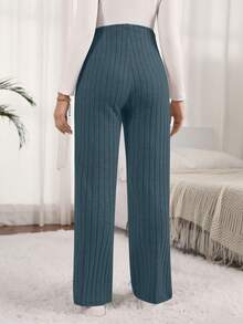 SHEIN Pantalones de pierna recta de unicolor versátiles y casuales para maternidad - Neblina azul - Ver 2