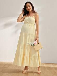GentleRue Maternity Gaun Camisole Kasual Musim Panas untuk Ibu Hamil - Kuning - View 3