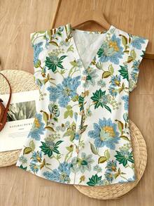 SHEIN LUNE Women's Casual Floral Print Shirt, Suitable For Summer,Summer Top - Multicolor - View 6