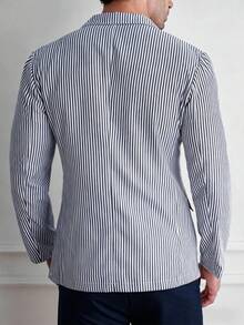 Core Aspect 白色條紋休閒西裝外套，輕量寬鬆單排扣男士商務西裝，夏季時尚禮儀正式款 - 彩色 - 查看 2