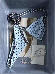 Swim Mod 26SS 春夏海灘度假藍色貝殼 & 海星格紋可愛比基尼套裝 - 彩色 - 查看 7