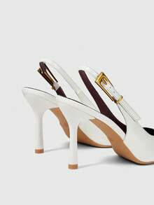 Sleekvia Women's New Thin High-Heel Pointed-Toe Pumps, Mirror PU Material, Metal Rhinestone Buckle, Simple And Elegant Commuter Wear, Back Strap Pointed-Toe Heels - Chantilly - View 8