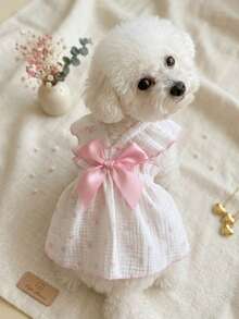 PETSIN One Piece Cute Romantic Heart Strap Ruffled Hem Pet Dress - Pink - View 2