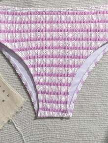 SHEIN Set Bikini Bergaris untuk Anak Perempuan Remaja, Pakaian Renang Dua Potong Kasual dengan Desain Bawahan Segitiga, Cocok untuk Liburan, Pantai, Musim Panas - Mauve Purple - View 4