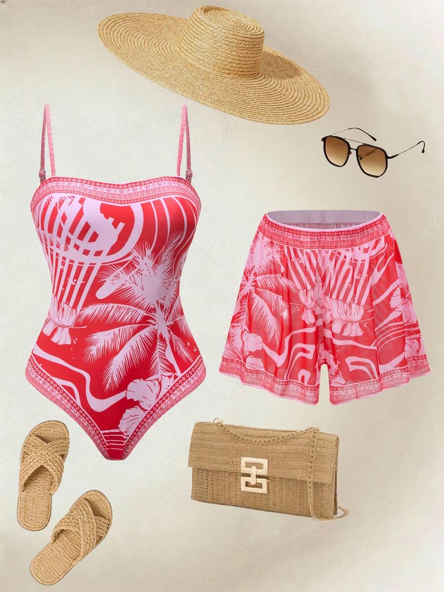 Swim Oasis 26SS 春夏 粉色波浪棕櫚樹印花分體式比基尼泳衣 2件組 - 彩色 - 查看 1