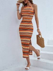 SHEIN Essnce Women Summer Casual Halter Neck Sleeveless Top And Skirt Set - Multicolor - View 1