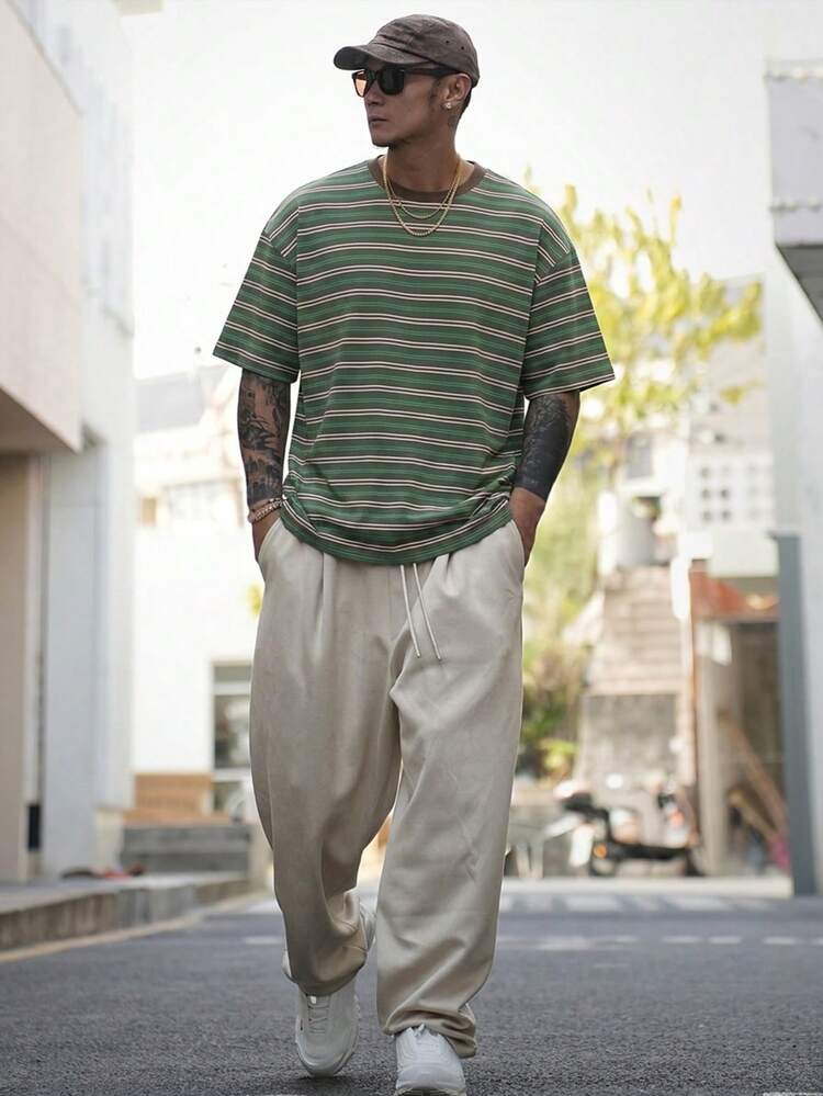 DAZY Men's Striped Colorblock Casual Versatile Daily Outing Short Sleeve T-Shirt - Multicolor - View 4