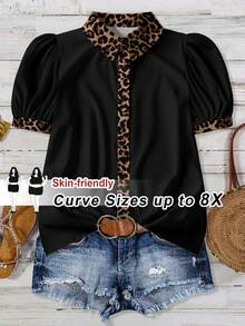 SHEIN CURVE+ Plus Size Women Casual Floral Petal Sleeve Blouse - White - View 1