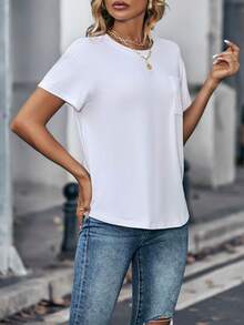 Selamara Solid Pocket Patched Drop Shoulder Tee - White - View 7