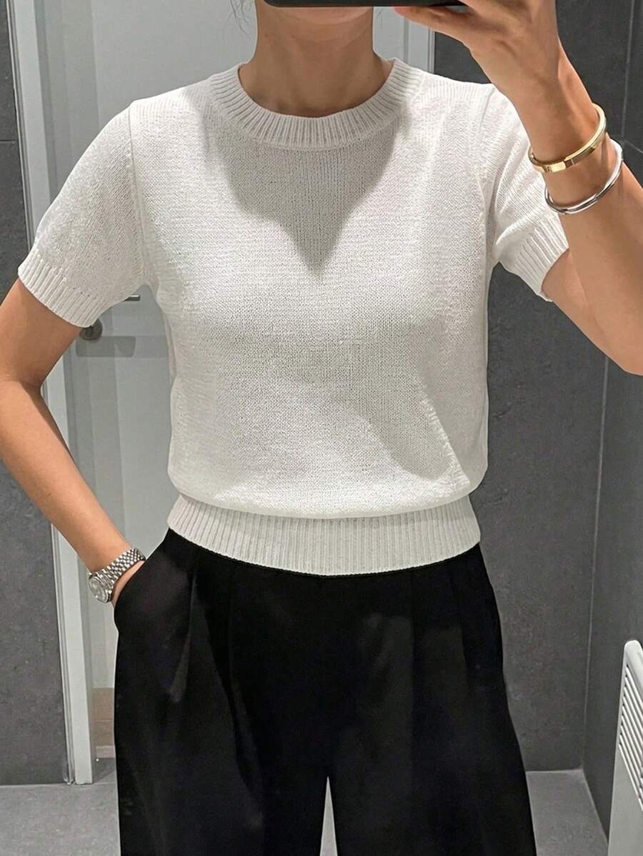 DAZY 女款商務休閒 Polo 領短袖針織上衣 - 白色 - 查看 1