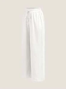 SHEIN Tall CURVE Conjunto de 3 piezas de pantalones casuales de vacaciones con cordón, textura y rayas de unicolor para mujer talla grande - Multicolor - Ver 5