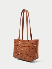 SHECARRY Ladies Shoulder Bag, Exquisite Holiday Woven Embossed Hollow PU Tote Bag - Brown - View 2