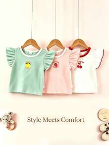 SHEIN Gentle Purple Stripe, 3D Bow Pattern, Young Girl Casual Simple Versatile Round Neck Cap Sleeve T-Shirt 1pc Suitable For Spring/Summer Daily Wear, - Multicolor - View 4