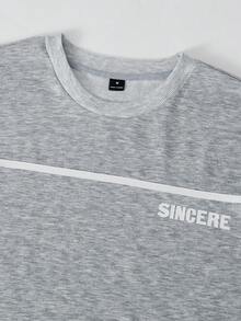 STYNVO Men's Summer Casual Daily Commute Letter Print Drop Shoulder Loose T-Shirt And Drawstring Double Waistband Shorts Set - Grey - View 3